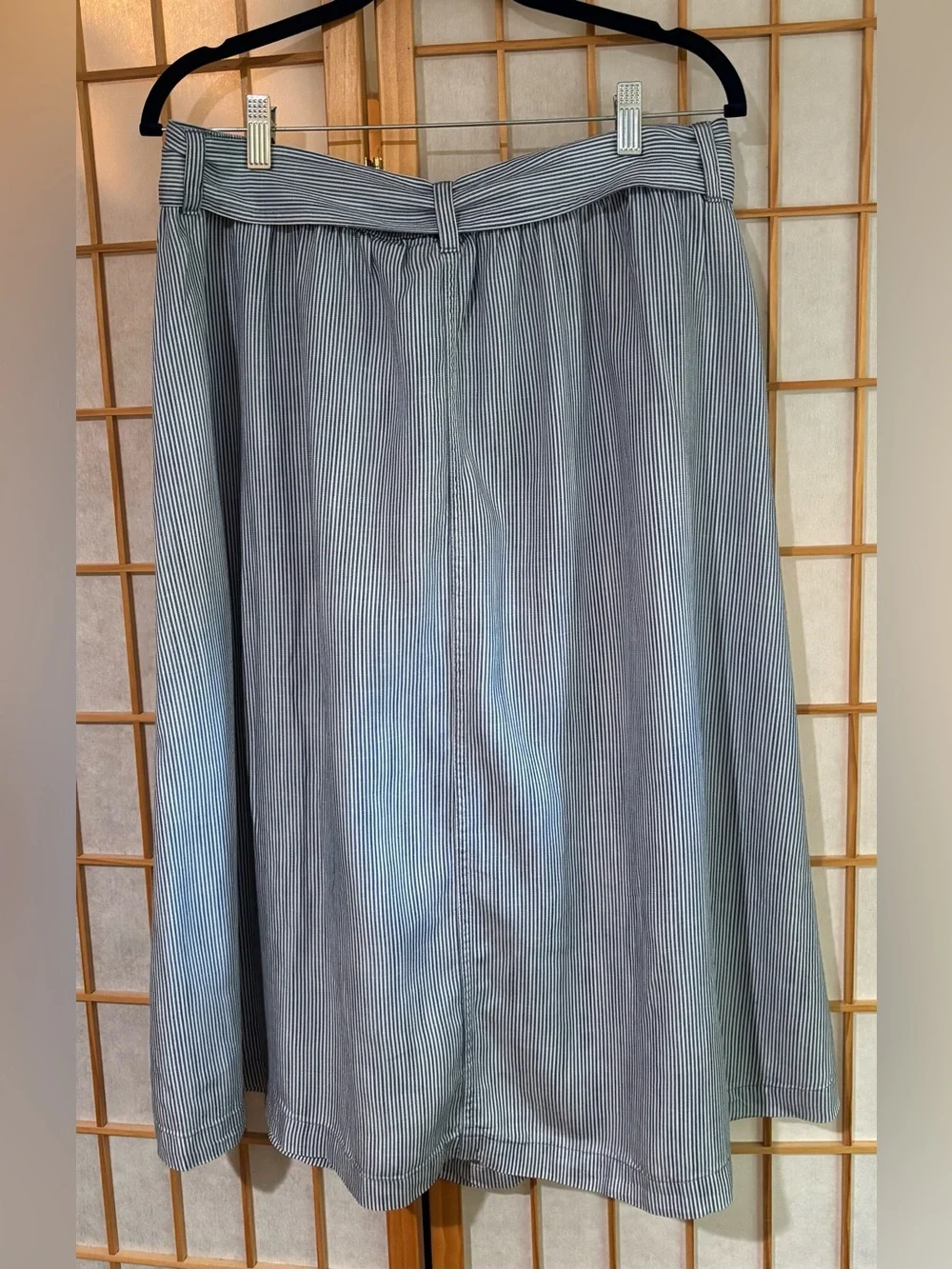 NWT LANDS END plus size LYOCELL full TIE BELT skirt STRIPES chambray XL size 18